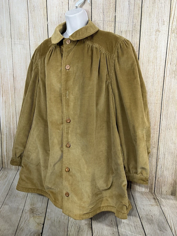 Vtg 60s Corduroy Swing Coat Women Sz 20.5 Reversible Peter Pan Collar Tan Mod - Image 3 of 4