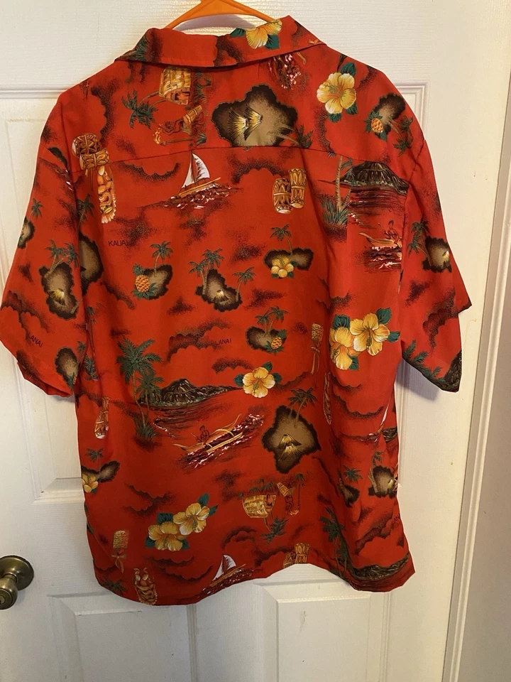 Vintage Maluna Hawaii Shirt Mens XL Short Sleeve Flowers Island Palm Trees Red - Image 3 of 4