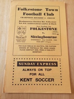 Folkestone V Sittingbourne Programme 23/3/1966 Kent Floodlight Cup