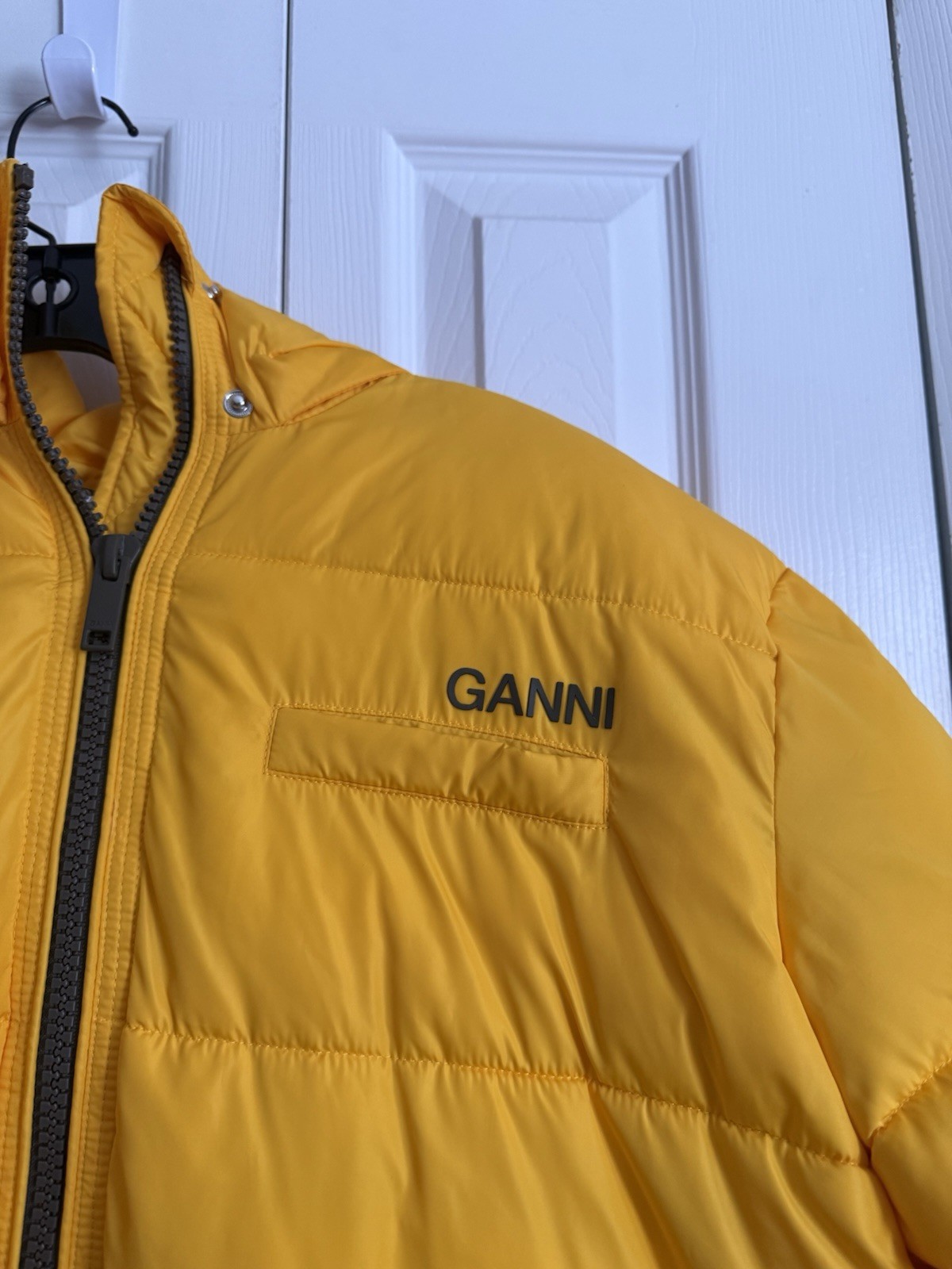 NWOT  GANNI  Yellow Tech Oversized Puffer Jacket w Hood S/M -$475 image 8