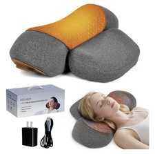KITCADA 3-in-1 Heated Electric Neck Massage Pillow, Gray/Orange