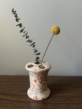 MCM Vintage Ceramic Toothbrush/ Flower Holder White With Orange Splatter Glaze