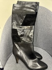 New Unboxed Womens Giovannetti Black Leather Boots Snakeskin Sz 8 Stiletto Wel