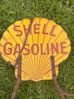 Vintage 1930s Shell Gasoline Porcelain Sign w/ Original Iron Bracket 25" x 25"