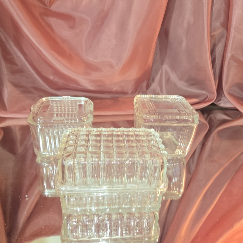 Vintage Hazel Atlas Criss-Cross Pattern Federal & Glass Refrigerator Dishs