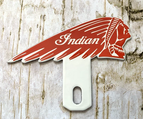 VINTAGE 6x4.5" INDIAN MOTORCYCLES OIL GASOLINE PUMP PORCELAIN GAS TOPPER SIGN