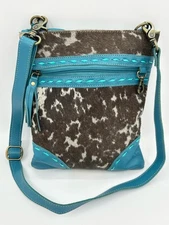 MYRA BAG Black Teal Crossbody Purse Women Handbag Boho Lightweight Cotton LTHR