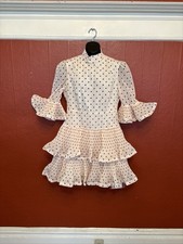 $925 ZIMMERMANN Cream Black Polka Dot Pleated Sleeved Mini Dress sz 3 Fit Flare