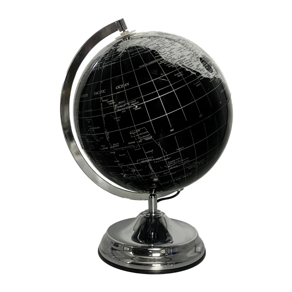 Personalised Black and Silver Light Up Globe with Rhinestones to Mark Adventures