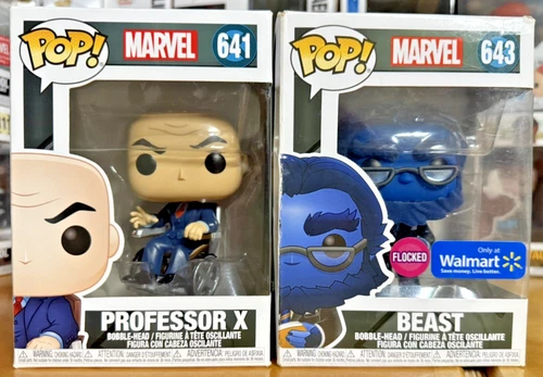 Funko Pop! X-Men - Marvel Lot of 2: Professor X 641 & Beast 643 (Flocked)