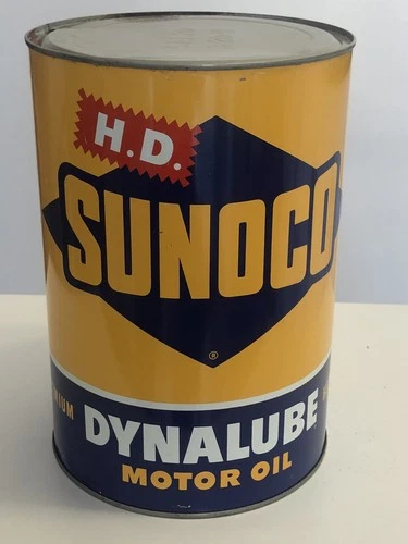 Vintage 5 Qt Sunoco Dynalube Motor Oil Tin Can Gas Station-Nice Can-
