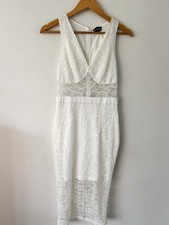 PLT White Lace Bodycon Dress Fitted Hen Party 10 Prettylittlething Holiday
