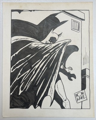 Bob Kane Drawing on old paper (Handmade) signed and stamped artwork