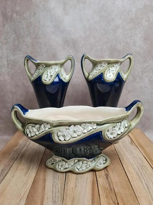 Antikes Kamin Trio Gustave De Bruyn Fives Lille Steingut Jugendstil   