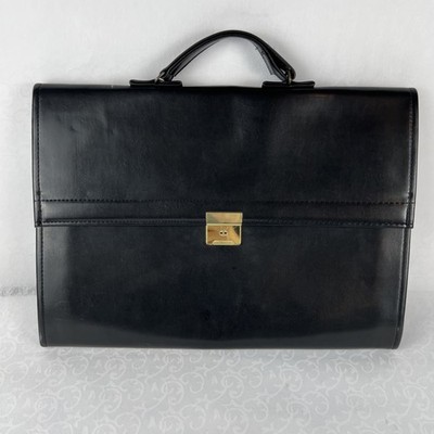 Amiet Swiss Black Leather Briefcase Portfolio File Folder Document Bag Lock 15''