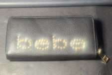 Bebe Black Rhinestone Logo Zip-Around Women's Wallet with Zipper Accents B-2