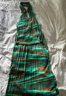 #ad Missoni Maxi Dress Halter Striped Turquoise Brown Black Viscose Knit $161.00