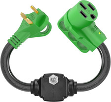 Overload Protector 30 Amp to 50 Amp RV Adapter Cord with Circuit Breaker, NEMA T