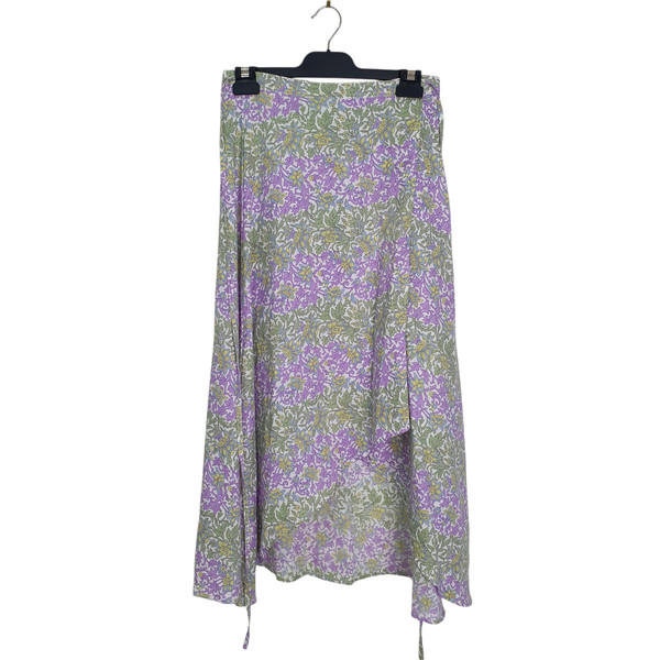 Lusana Size 10 Green Purple Paisley Floral Pastel Linen Wrap Maxi Skirt