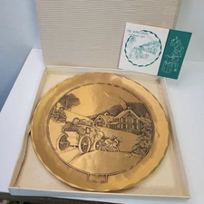 Vtg 1987 Wendell August Forge Bronze "The Homecoming" Christmas plate w/Box Nice