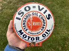Original Standard Oil Company Indiana Iso Vis Two Sided Porcelain Paddle Sign
