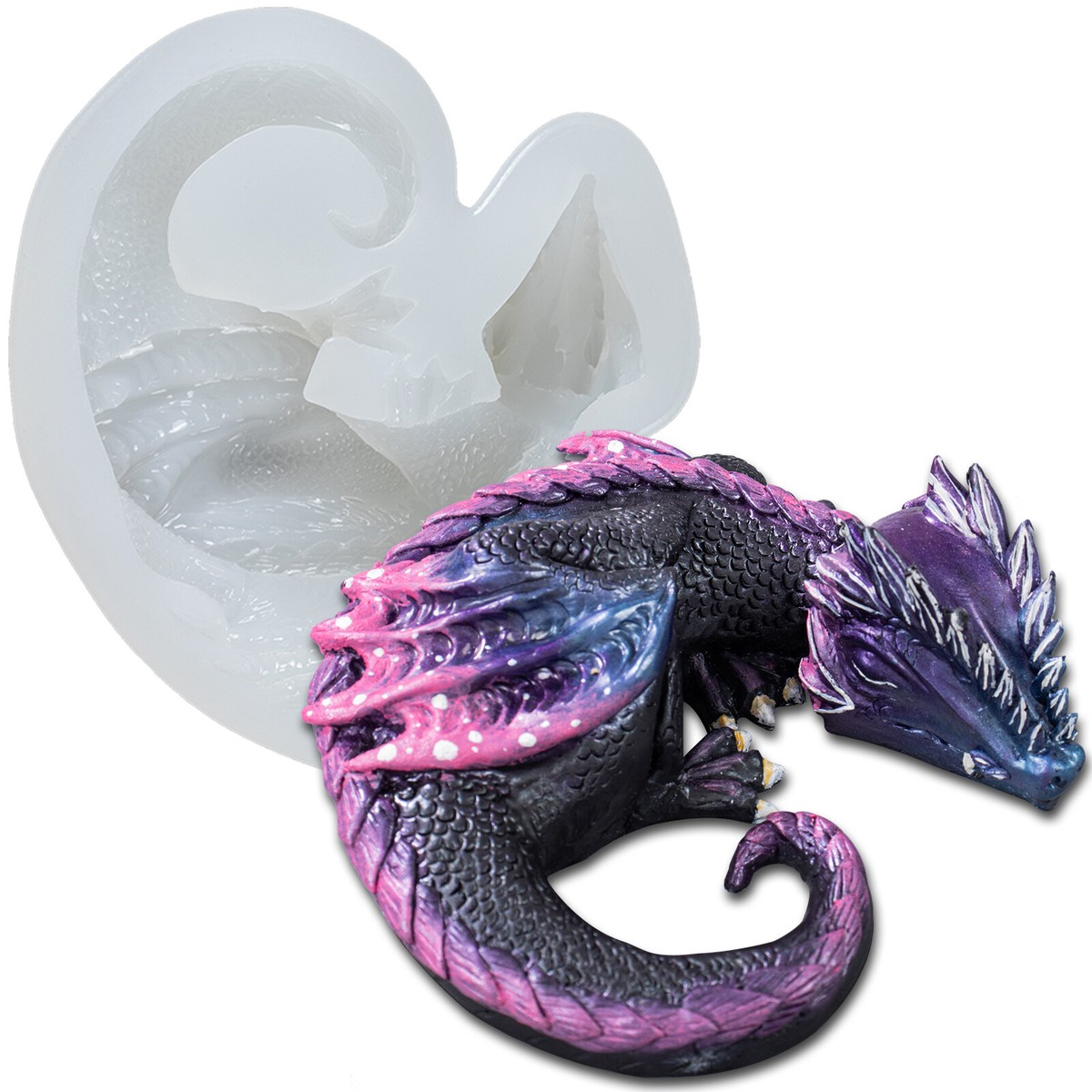 Drachen-Silikonform-Set, 4-teilig – Für Harz, Fondant, Ton & Schokolade, Lebensmittelecht