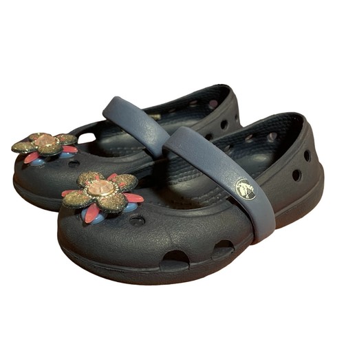 Crocs Shoes Toddler Girls 4 Keeley Springtime Flower Navy Blue Mary Jane Sandals - Picture 8 of 10