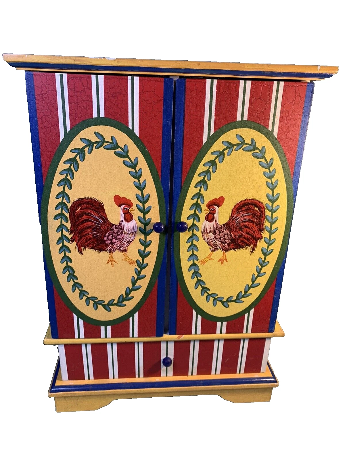 Vintage Rooster Wood Cabinet - Farmhouse Spice or Coffee Station Organizer