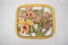 Vintage MCM 8" Chalkware Flowers Hanging Wall Art Multicolor Square