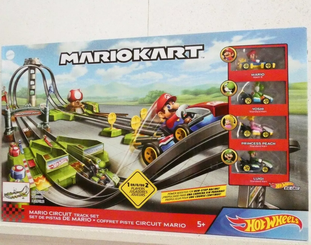 Hot Wheels Mario Kart Circuit Track Set + Yoshi Princess Peach Luigi  DIE-CAST ✅✅