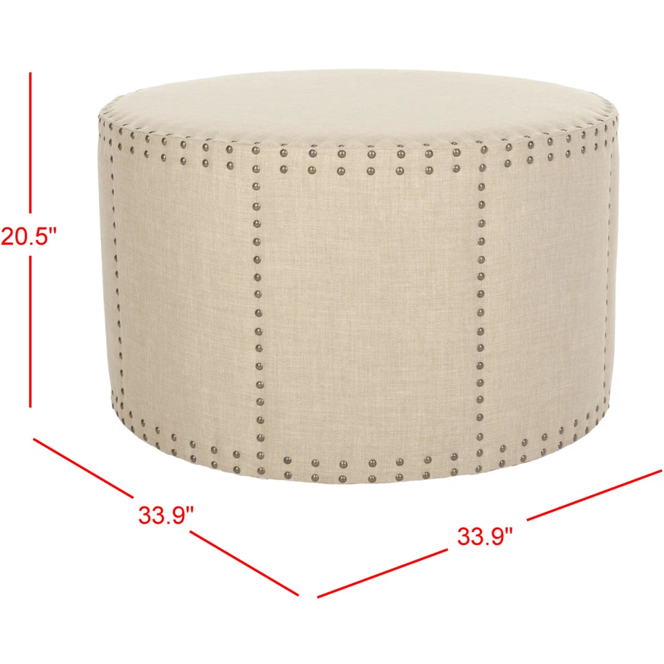 SAFAVIEH Sherri Cocktail Ottoman Brass Nail Head | Beige | - Image 3 of 4