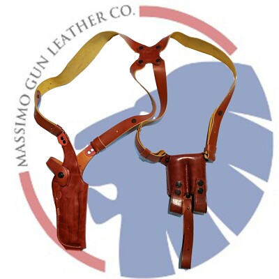 Leather Vertical Shoulder Holster System with Double Magazine - Fits Standard 5''