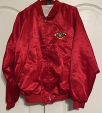 Vintage XL Bob Knox Red Satin Bomber Flannel Lined Jacket Made in USA, Preowned.