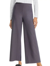 BNWT Eileen Fisher Washable Stretch Crepe Wide-Leg Pant Easy Meteor Gray L 178