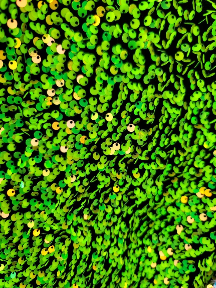 Full GREEN Sequin Stretch Black Velvet Fabric By The Yard Neon Green For Dress - Image 3 of 4