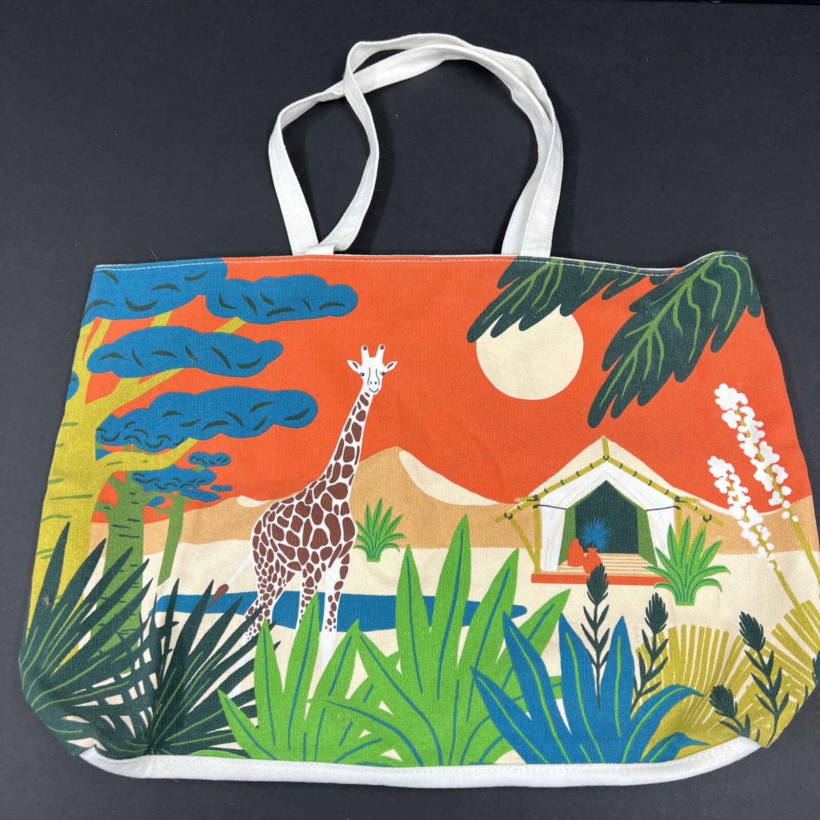 Clarins Orange Safari Giraffe Canvas Large Beach Tote Bag for Park Lake River