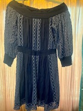 Alice + Olivia Pammy Mini Dress Eyelet Off Shoulder Smocked Navy Blue