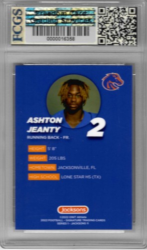 2022 ONIT Jacksons Ashton Jeanty RC #2 Graded FCGS 10 GEM MINT - Bild 2 von 2
