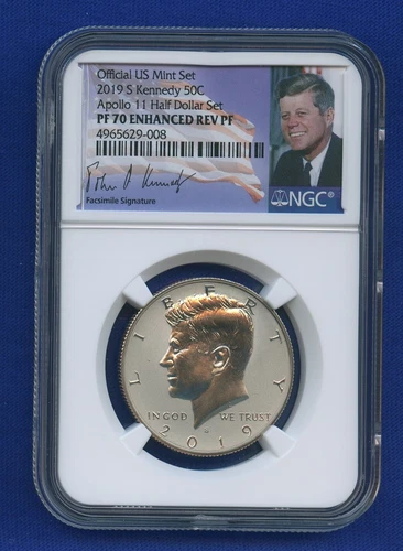 2019 S NGC PF70 Enhanced Reverse Proof Kennedy Half Dollar Apollo 11 Set PF70