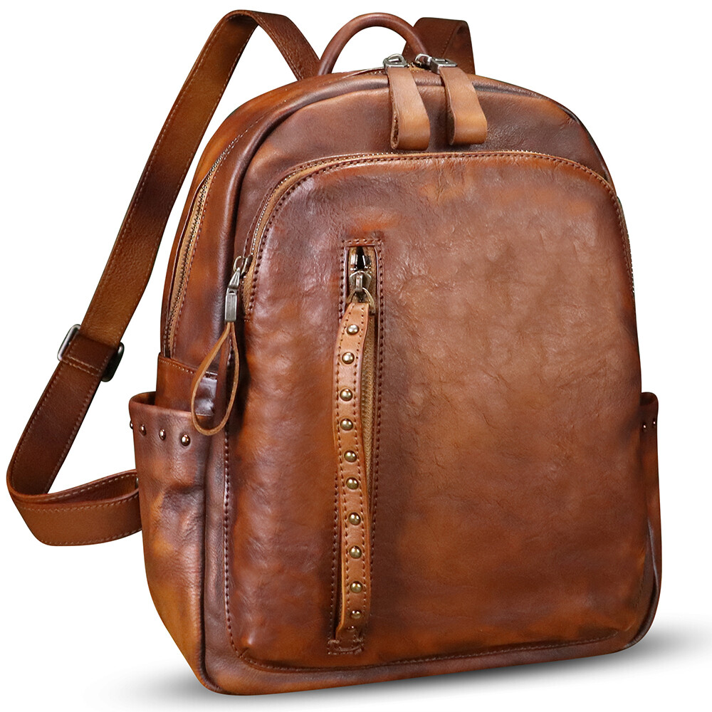 Genuine Leather Fashion Backpack Women Vintage Knapsack 