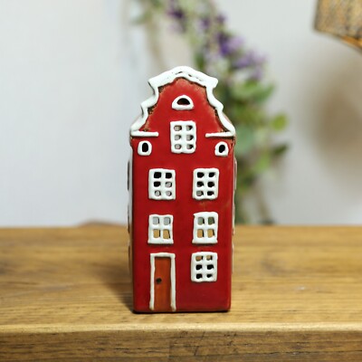 Rotes Keramikhaus Teelicht Kerzenhalter Dorf Keramik Landhaus festlich Weihnachten