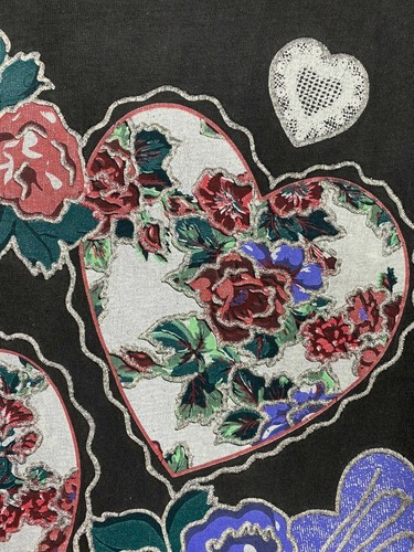 Vintage 80s 90s Hearts Flowers Single Stitch Shirt Puffy Paint Valentines Love - Picture 4 of 12