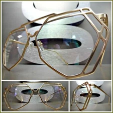 New OVERSIZE VINTAGE RETRO Style Clear Lens EYE GLASSES Hexagon Gold Metal Frame