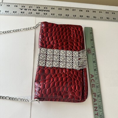 White House Black Market Formal Evening Bag Red Reptile & Silver