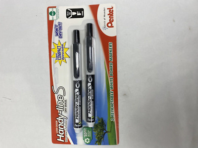 Pentel Handy-Line S Pack of 2 Retractable White Board Markers Fine Black