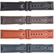 Men's Regular Matte Calf Leather Padded  Stitched Watch Strap Band, 4 Colors