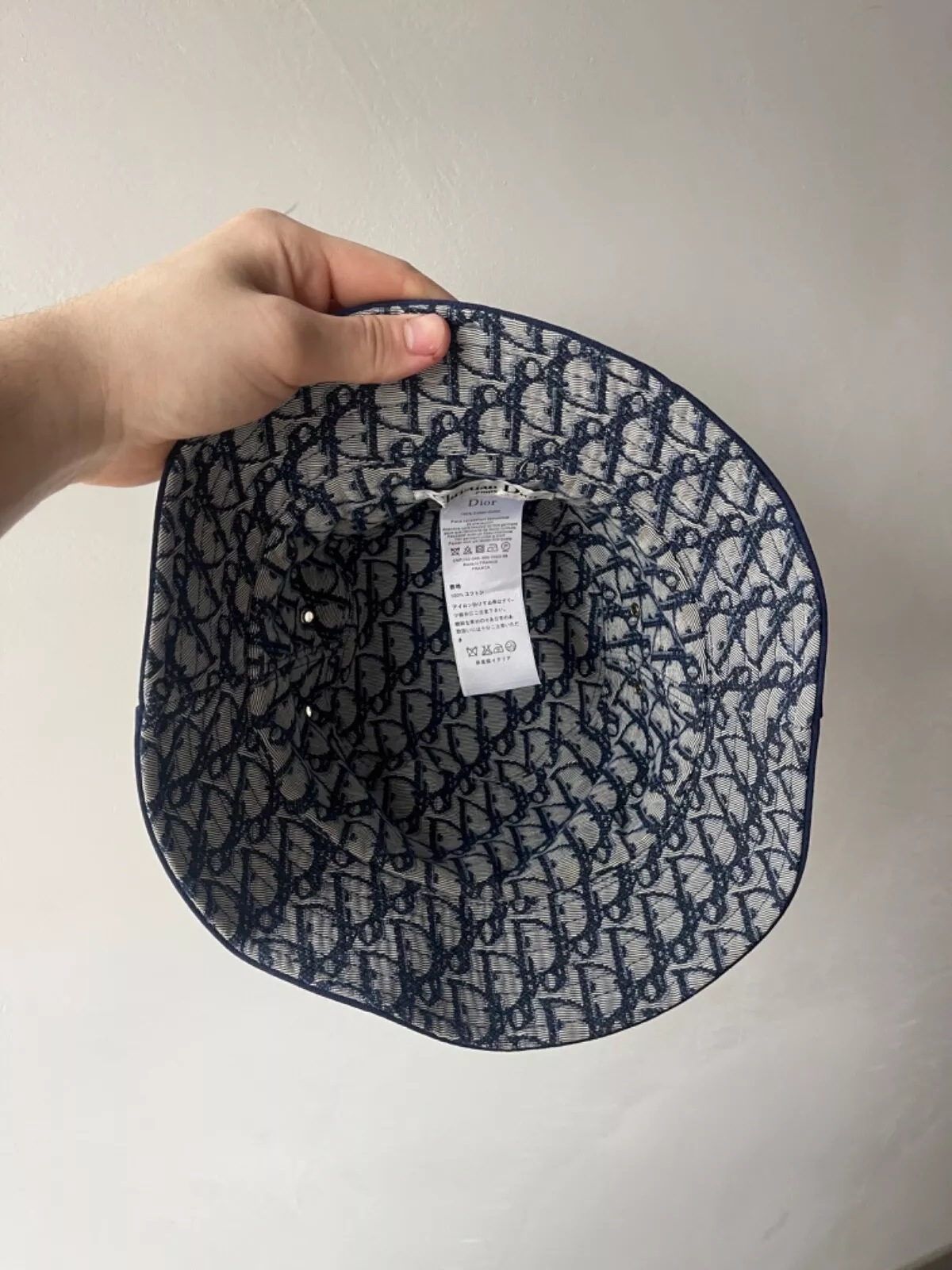 Casquette chapeau seau toile denim oblique Cristian Dior Monorgram bleu marine panama