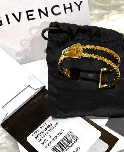 Givenchy Cuff Bracelet G-Zip Size Medium Made in Italy Gold Brass New Box - Picture 2 of 12