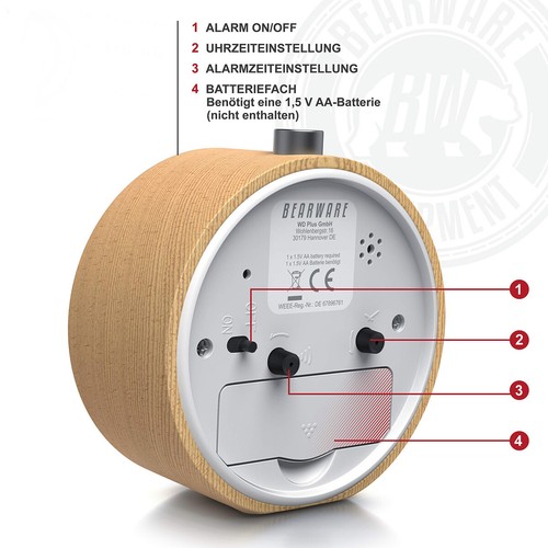 Holz Wecker Analog ohne Ticken Batteriebetrieben Wecker Mit Snooze und Licht DE - Bild 11 von 16