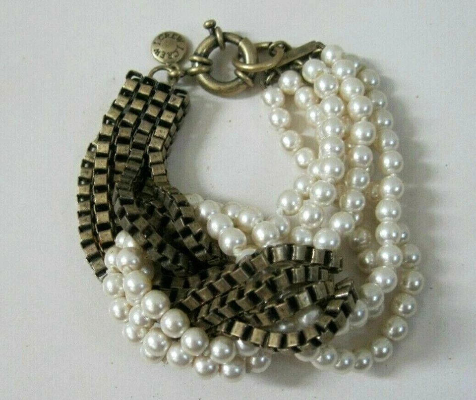 Pulsera J.Crew Multi Hilo Nudo Latón Cadena y Cuentas de Perlas Imitadas Foto 2 de 4